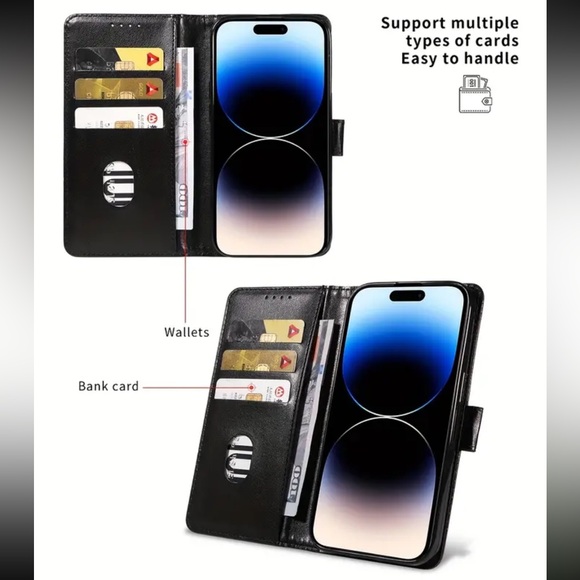 New- Faux leather wallet phone case w/card holder-iPhone 16 pro max 2 colors - Picture 4 of 4